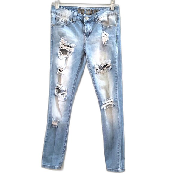 VIP Jeans Skinny Light Wash Distressed Ripped - Picture 1 of 9